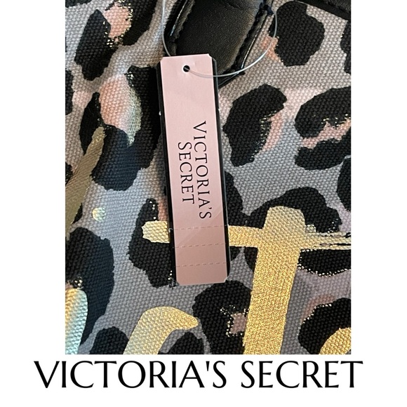 Victoria's Secret AUTHENTIC Leopard Print Tote with Gold Foil NWT - Picture 9 of 16